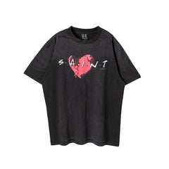 Saint Michael Dripping Heart Distressed Black Tee
