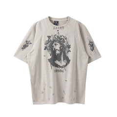 Saint Michael Jesus Distressed Oatmeal Vintage Tee