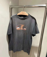 Saint Michael Eyes Print Washed Black Vintage Tee