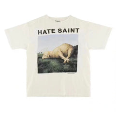 Saint Michael Hate Saint Lamb Print Off‑White Tee