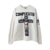 Saint Michael Complicated Cross Graphic Vintage White Long Sleeve Tee