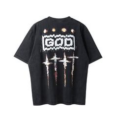 Saint Michael GOD Cross Washed Grey Vintage Tee