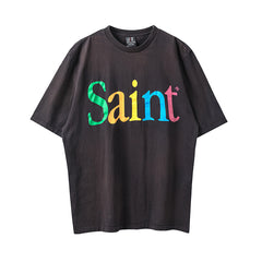 Saint Michael Rainbow Saint Logo Washed Black Vintage Tee