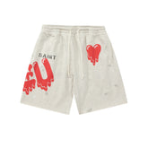 Saint Michael Dripping Heart Print Sweat Shorts
