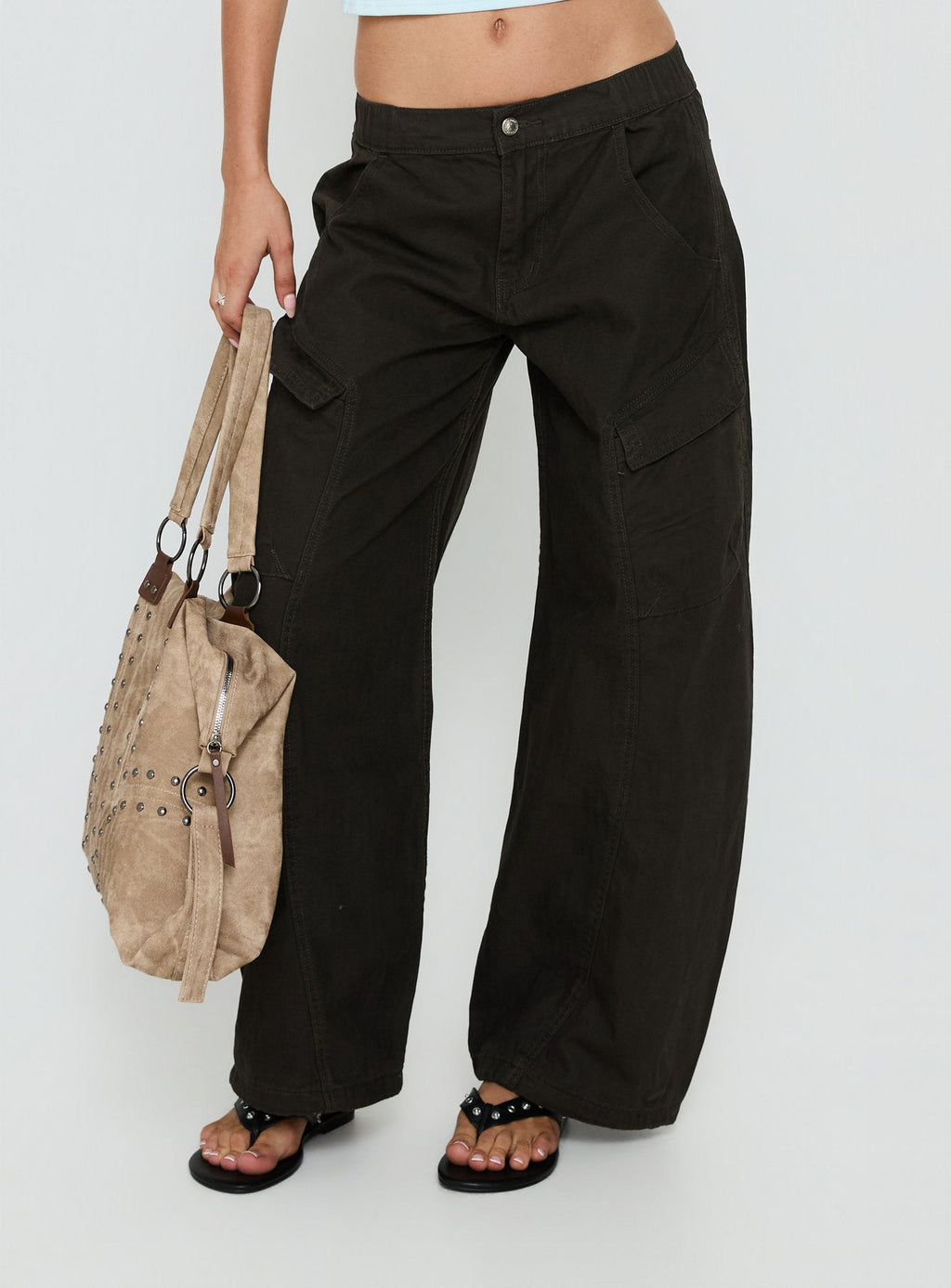 Selective Memory Low Rise Wide Leg Cargo PantszDark Charcoal