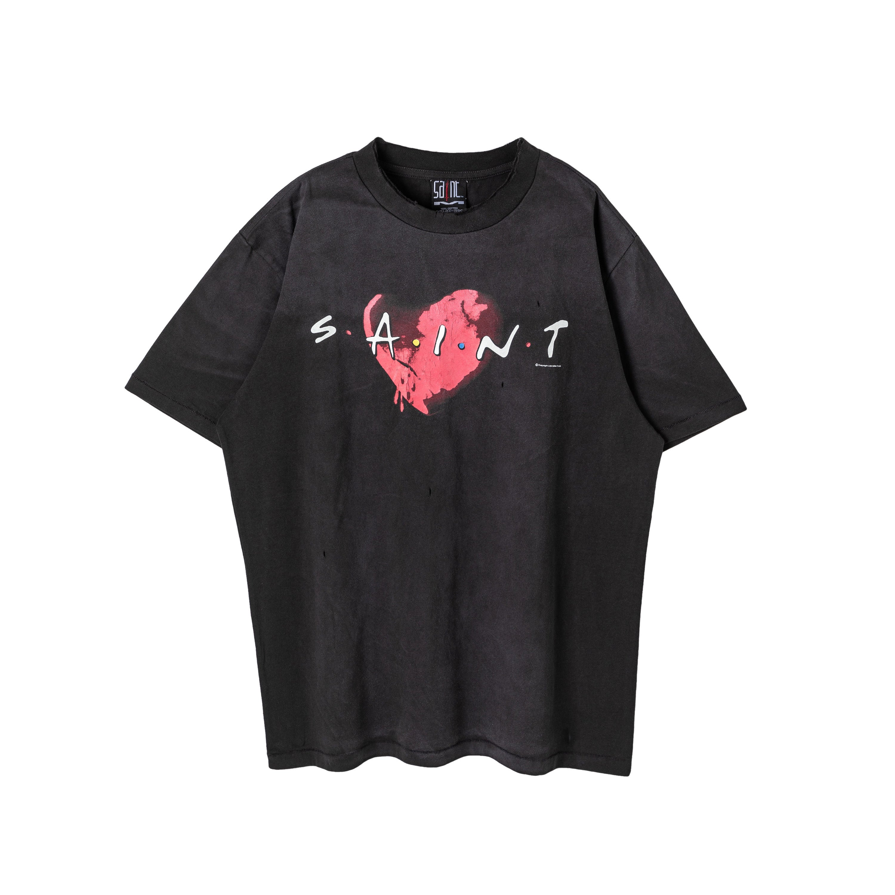 Saint Michael Dripping Heart Distressed Black Tee