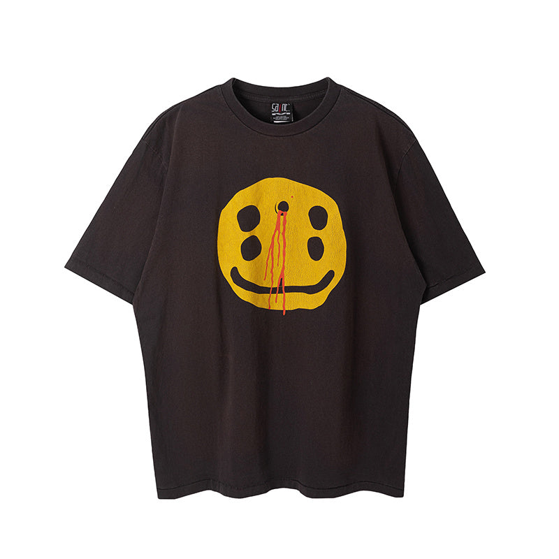 Saint Michael Bleeding Smiley Washed Black Vintage Tee