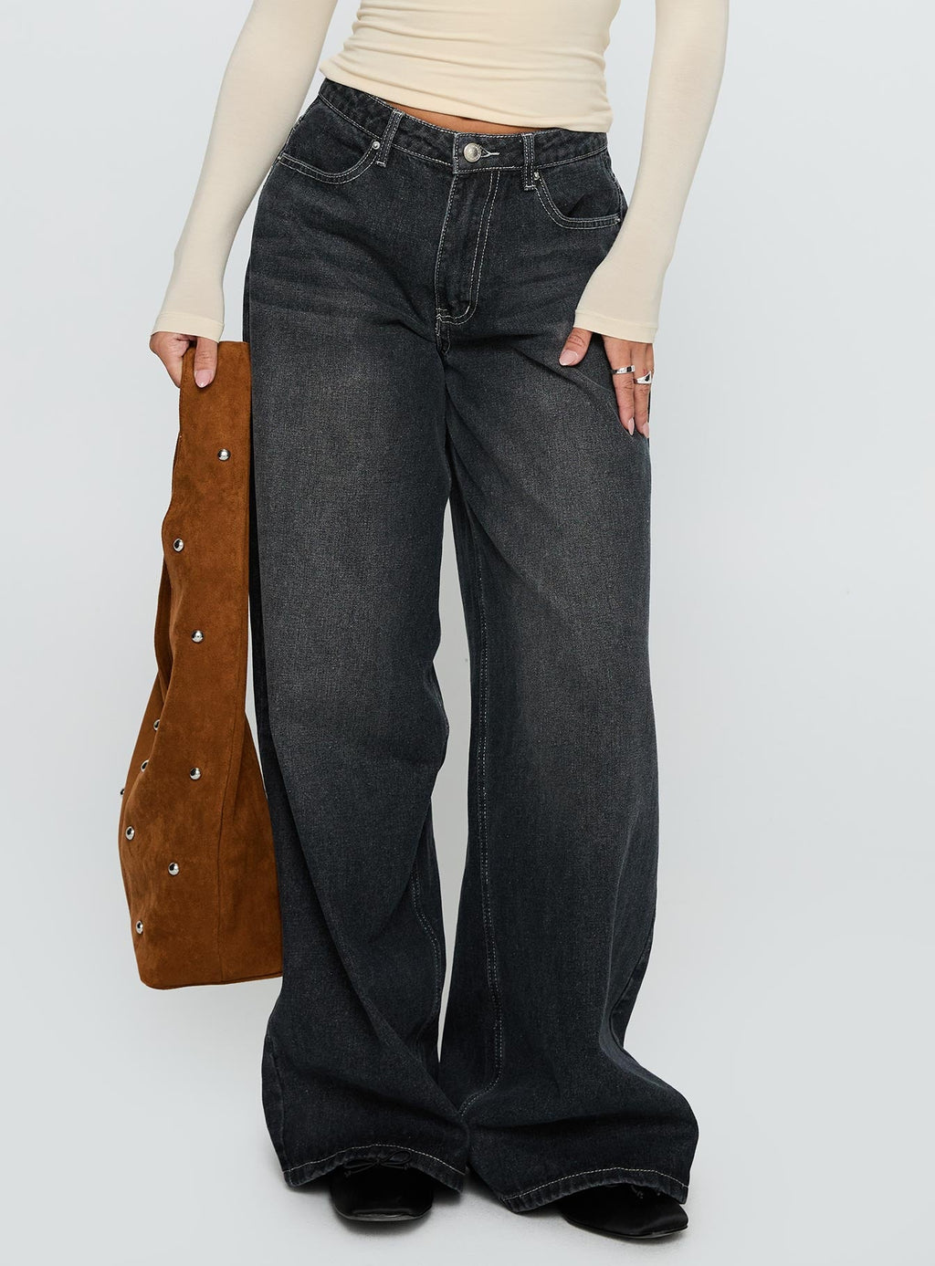 Naylor Mid Rise Wide Leg Jeans Grey Wash