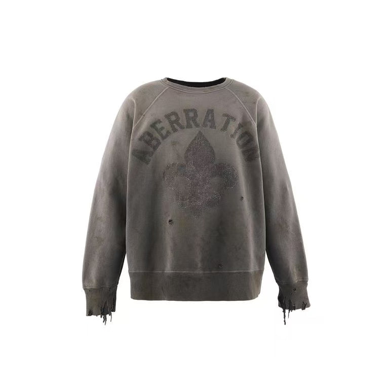 Saint Michael Aberration Fleur‑de‑lis Distressed Crewneck Sweatshirt
