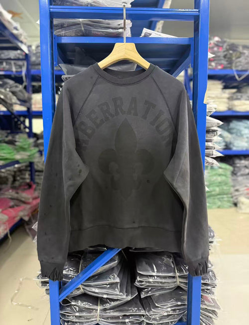Saint Michael Aberration Fleur‑de‑lis Distressed Crewneck Sweatshirt