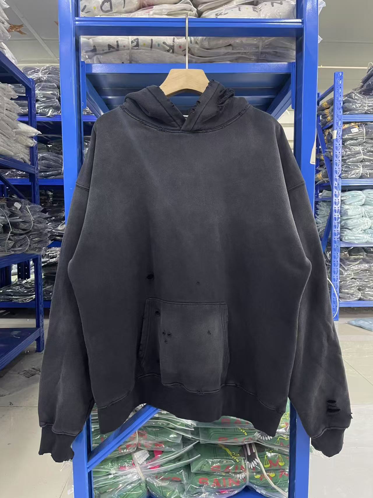 Saint Michael Distressed Saint Logo Washed Black Hoodie