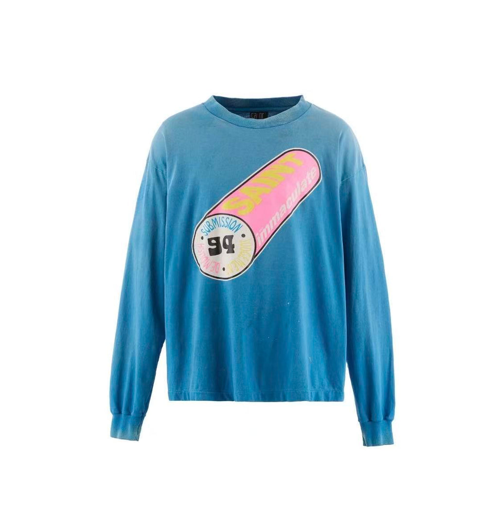 Saint Michael 94 Retro Skate Graphic Washed Blue Long Sleeve Tee