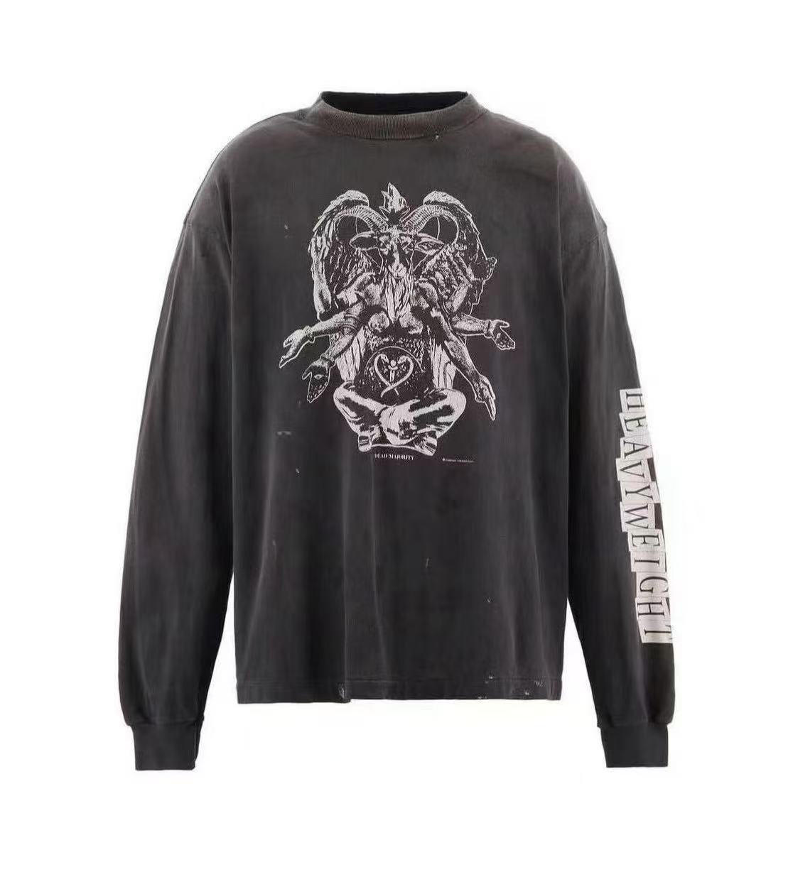 Saint Michael Baphomet Graphic Washed Black Long Sleeve Tee