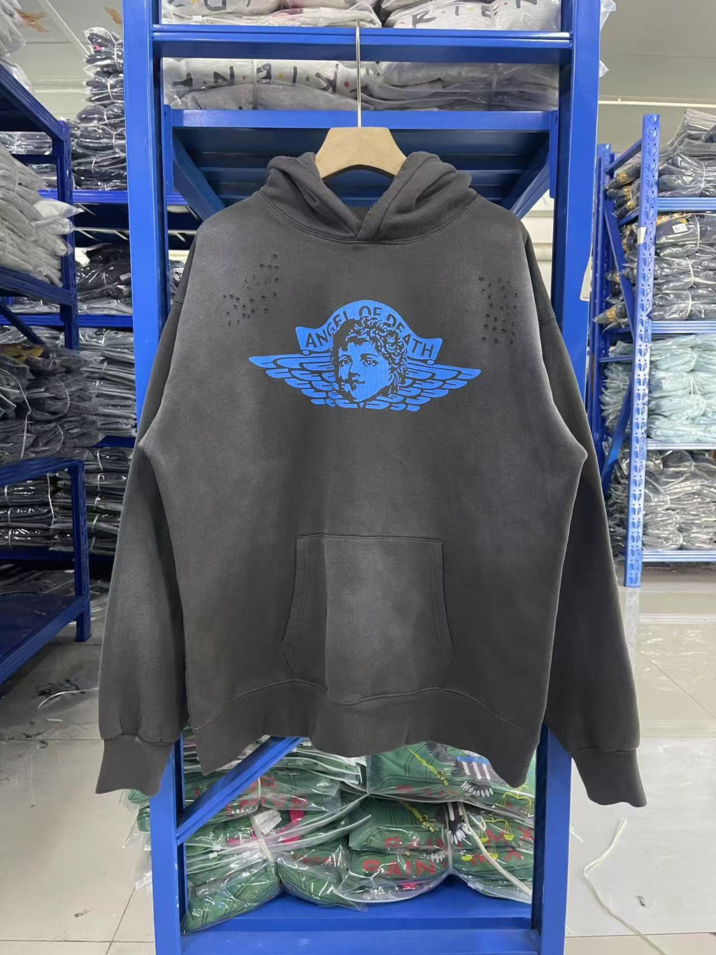 Saint Michael Angel Of Death Washed Grey Hoodie