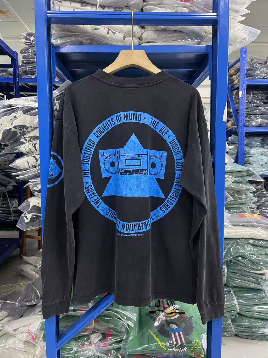 Saint Michael KLF Blue Print Washed Black Long Sleeve Tee