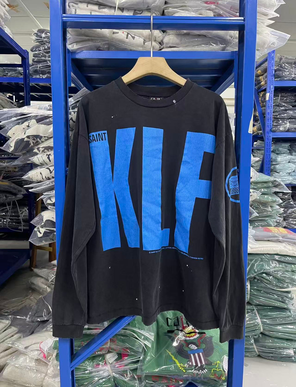 Saint Michael KLF Blue Print Washed Black Long Sleeve Tee
