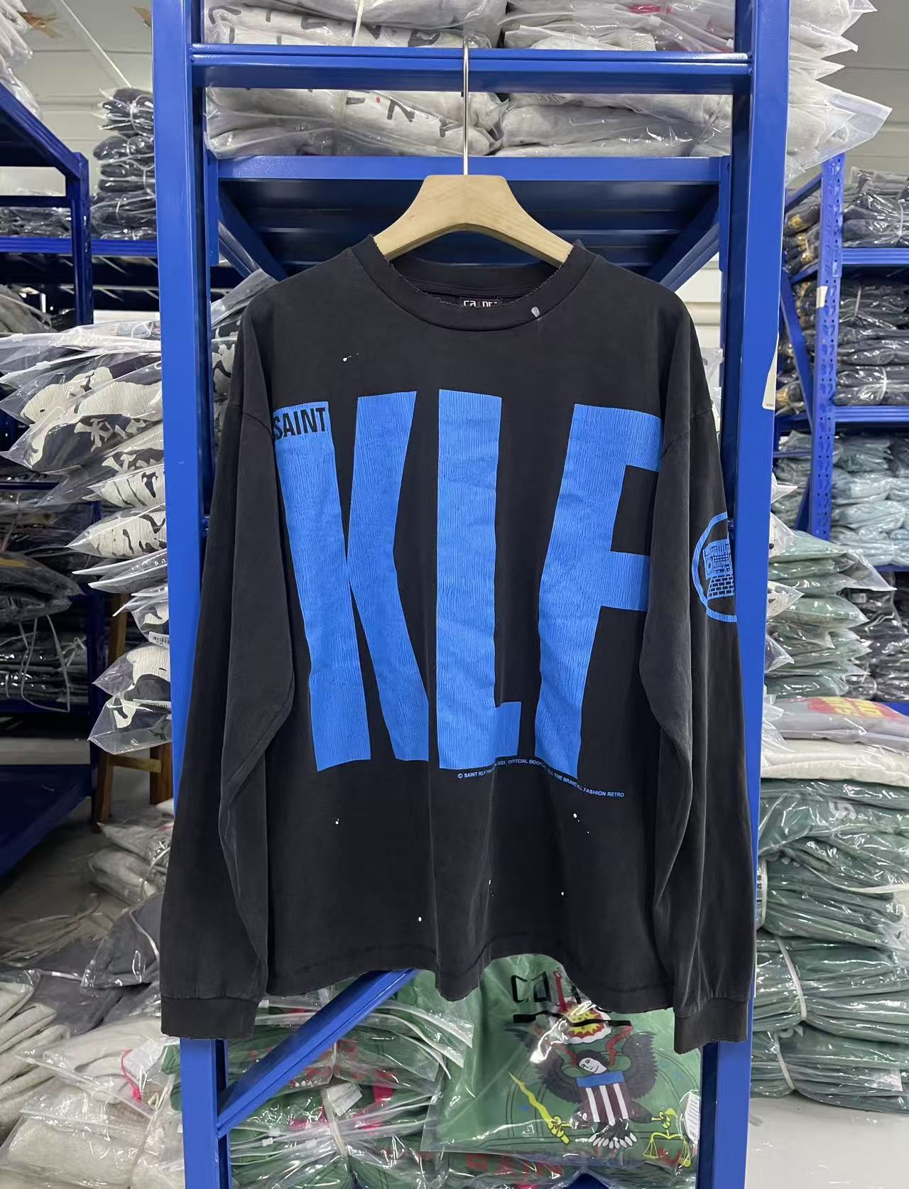 Saint Michael KLF Blue Print Washed Black Long Sleeve Tee