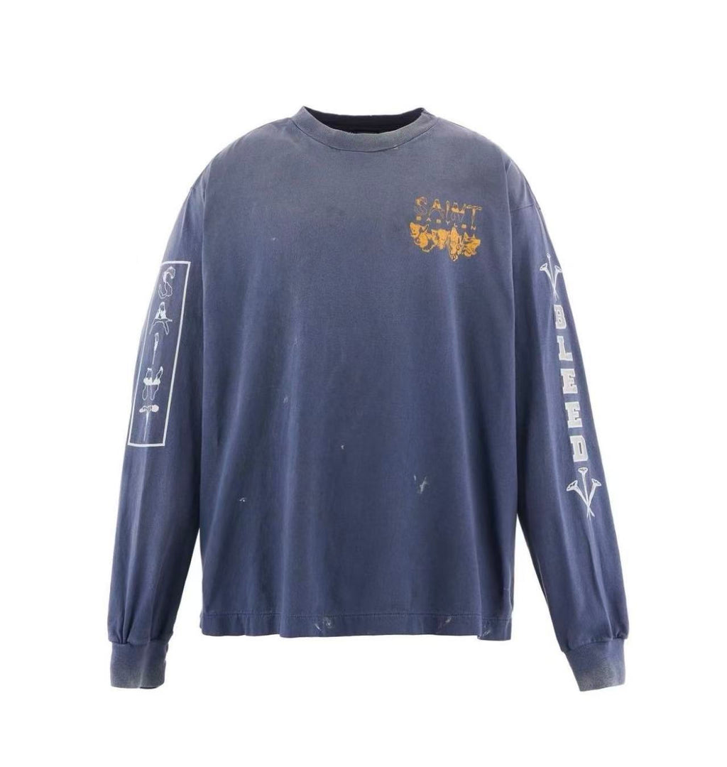 Saint Michael Saint Babylon Bleed Washed Navy Long Sleeve Tee