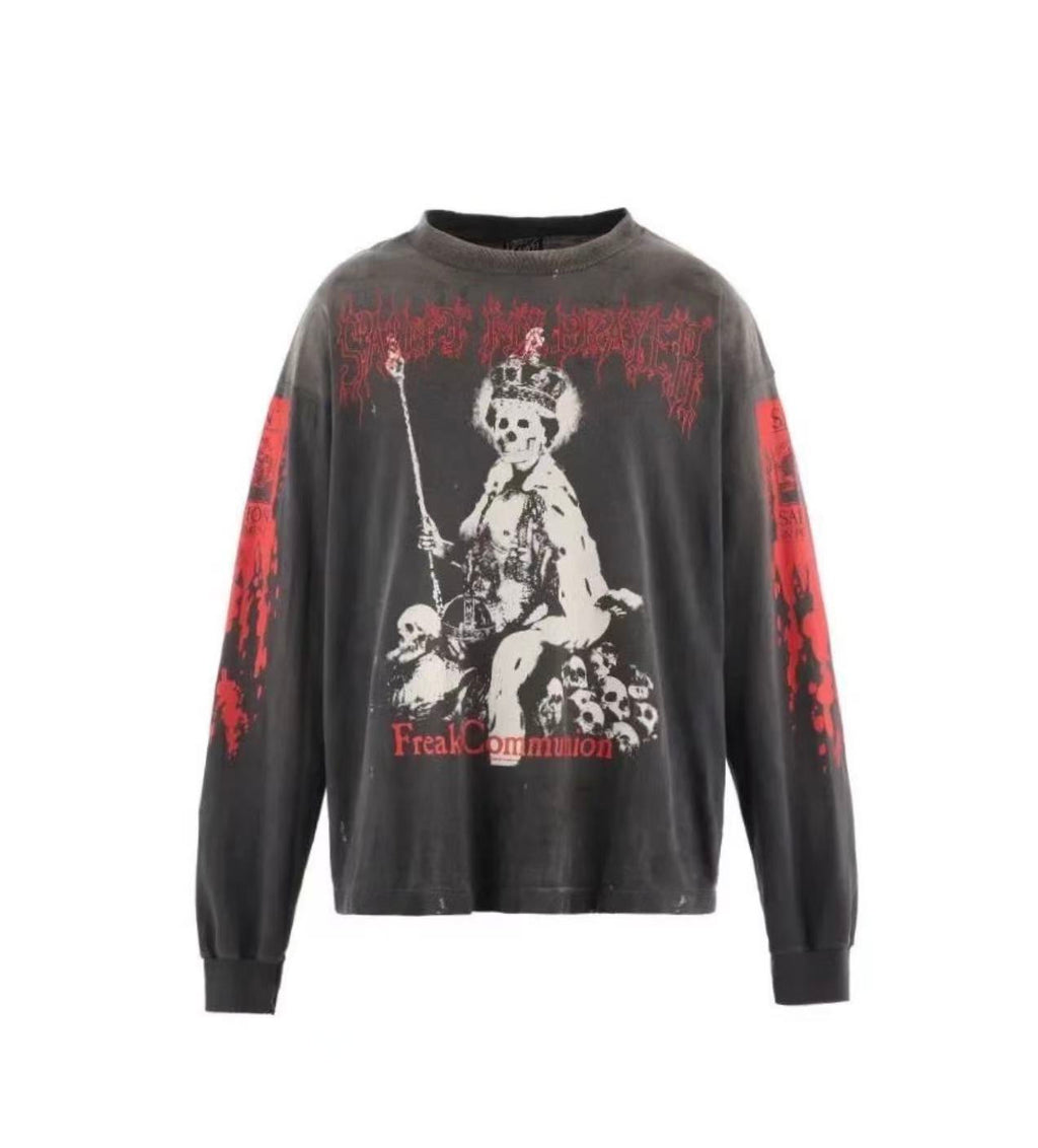 Saint Michael Saint Is A Kiss Washed Black Long Sleeve Tee