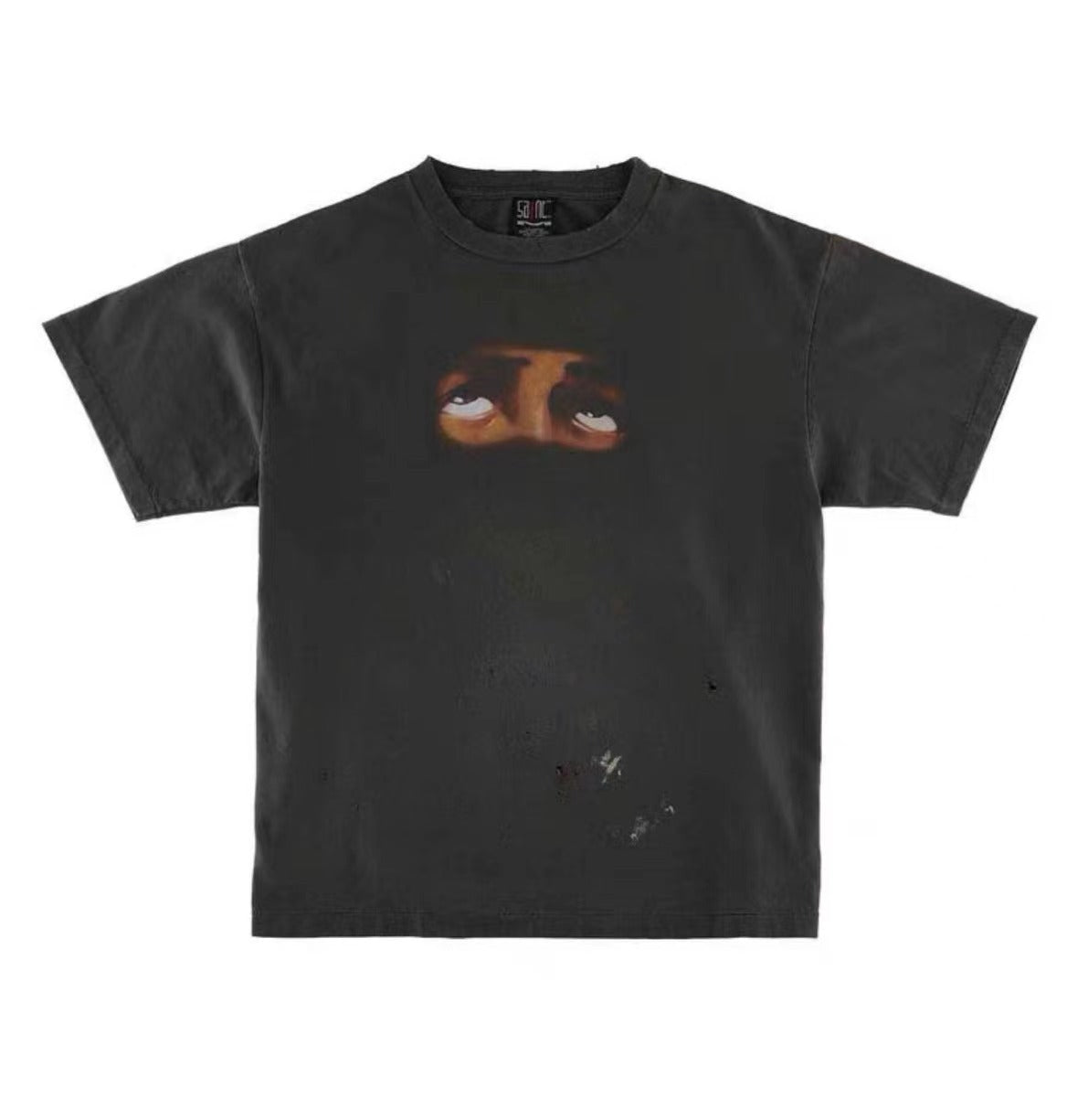 Saint Michael Eyes Print Washed Black Vintage Tee