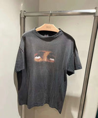 Saint Michael Eyes Print Washed Black Vintage Tee