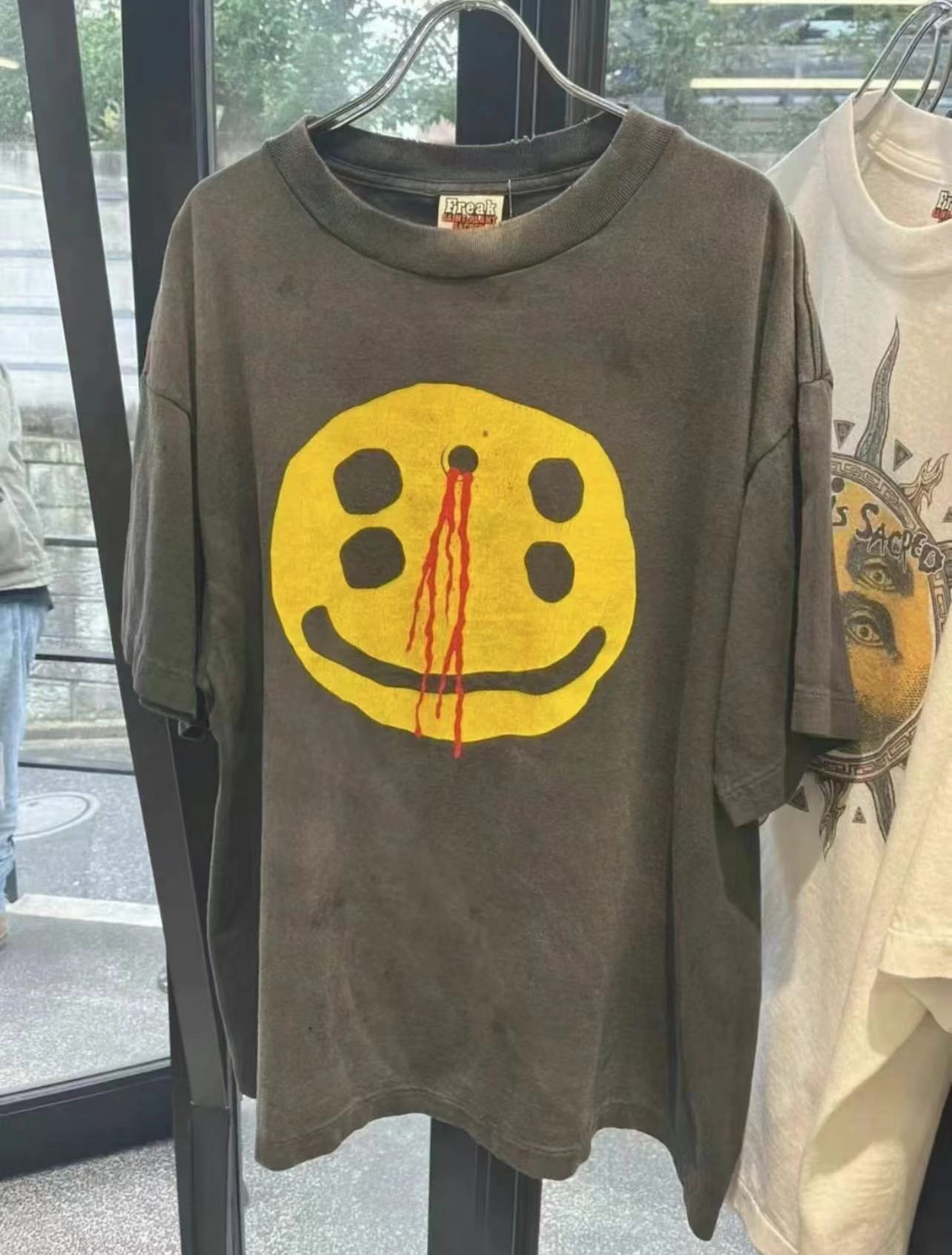 Saint Michael Bleeding Smiley Washed Black Vintage Tee