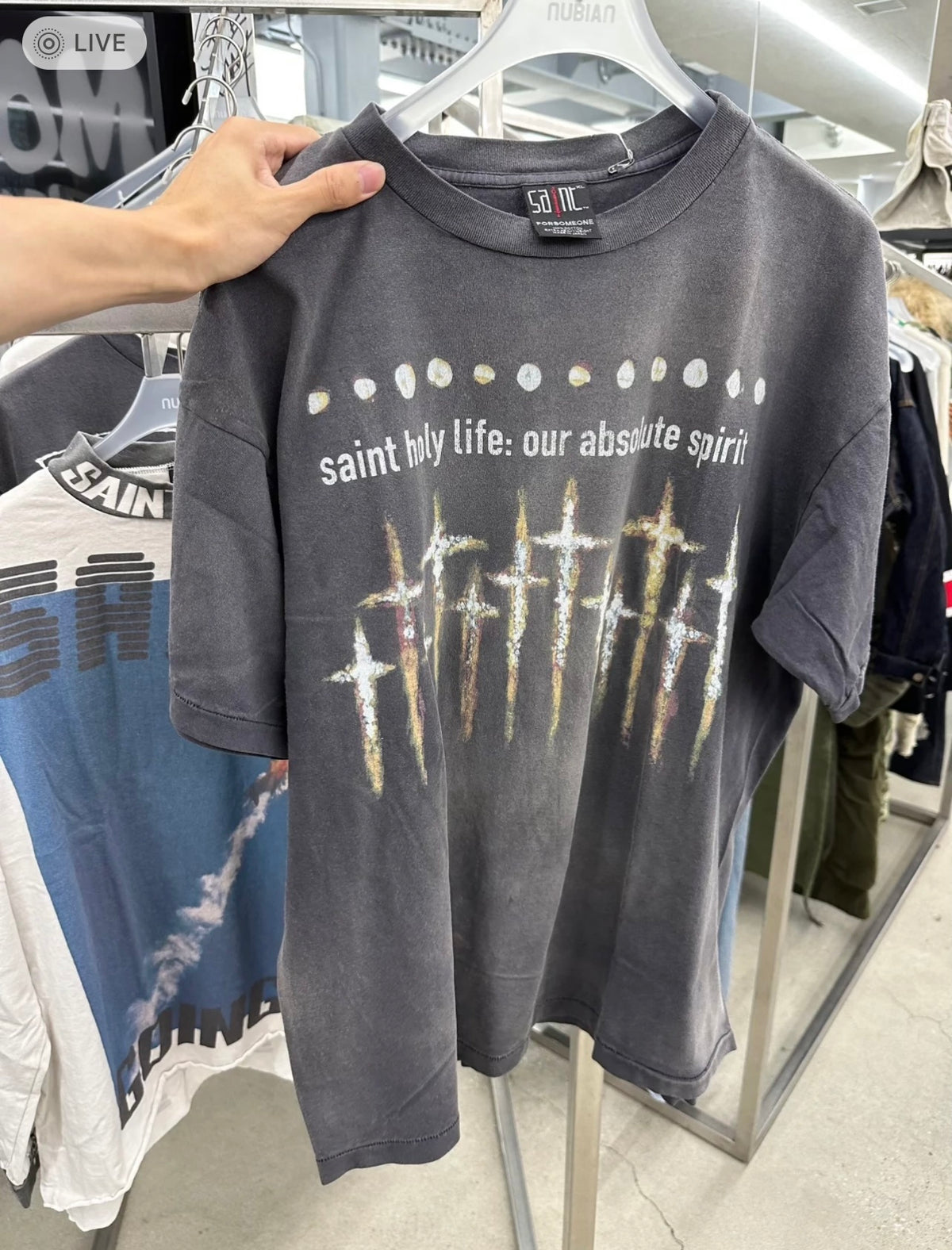 Saint Michael GOD Cross Washed Grey Vintage Tee