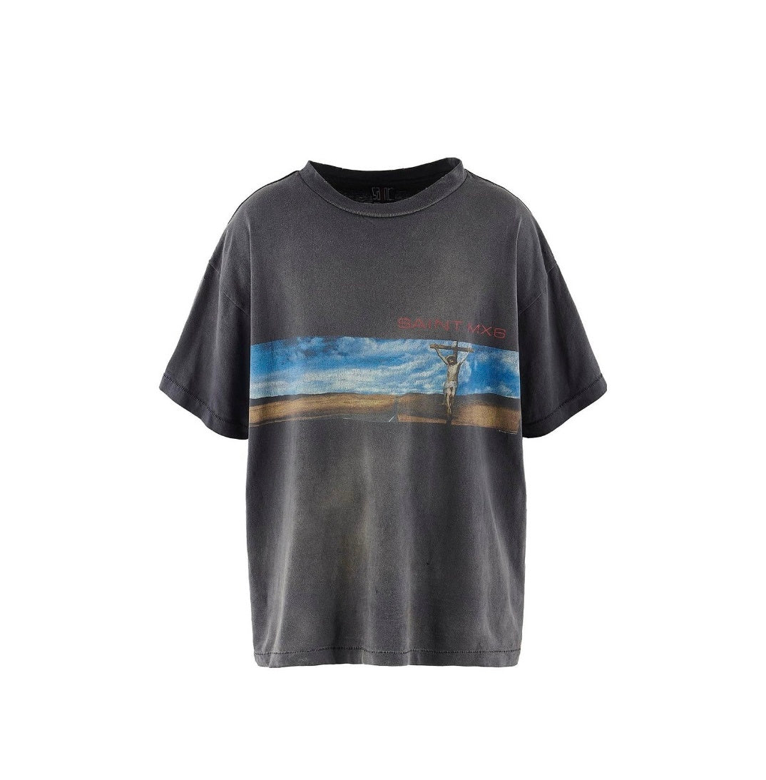 Saint Michael Desert Crucifix Washed Black Vintage Tee