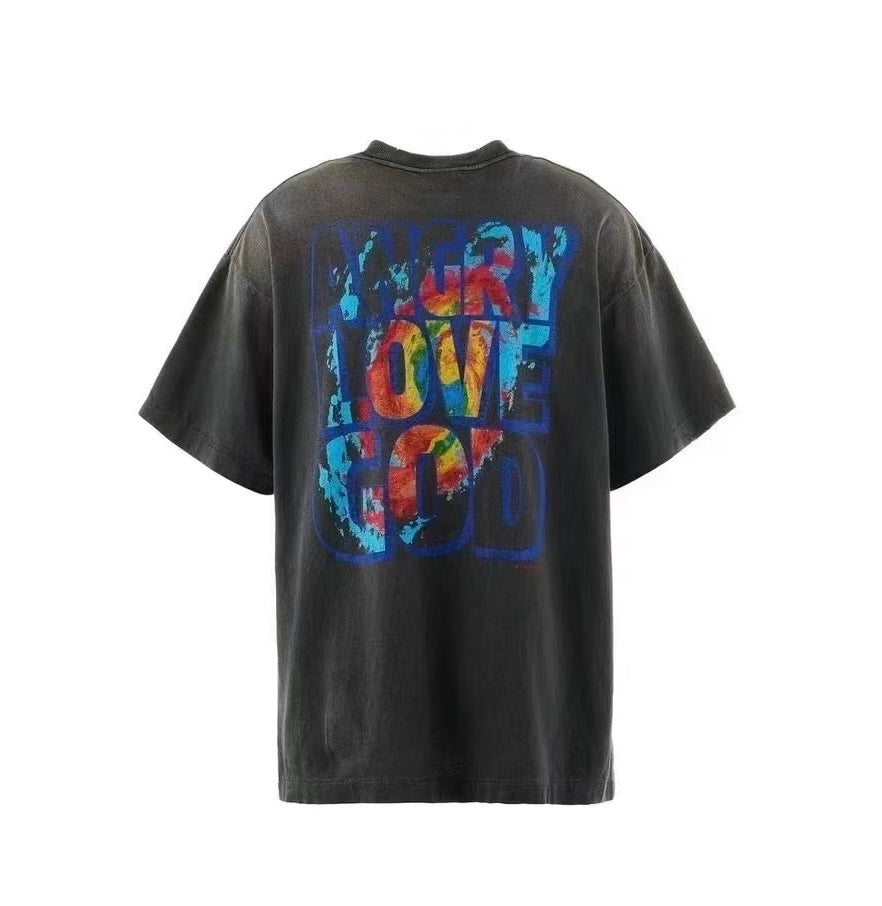 Saint Michael Angry Love God Washed Black Vintage Tee