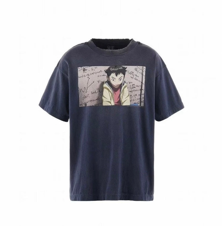 Saint Michael Pluto Anime Washed Navy Vintage Tee