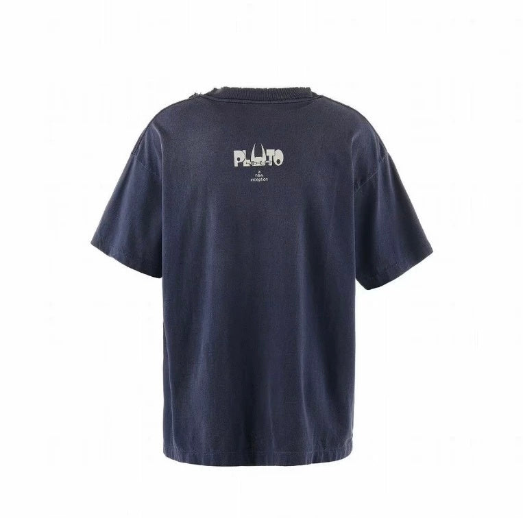 Saint Michael Pluto Anime Washed Navy Vintage Tee