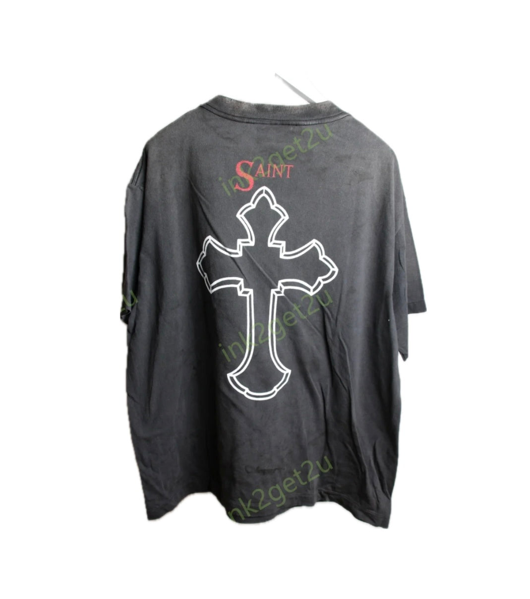 Saint Michael 2Pac Cross Vintage Black Tee