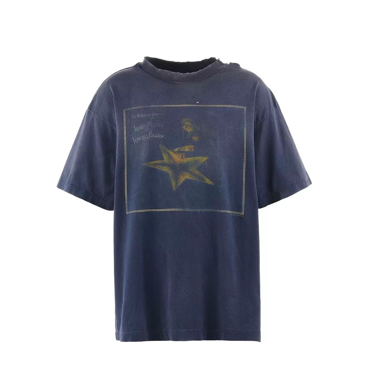 Saint Michael Star Smile Washed Navy Distressed Vintage Tee