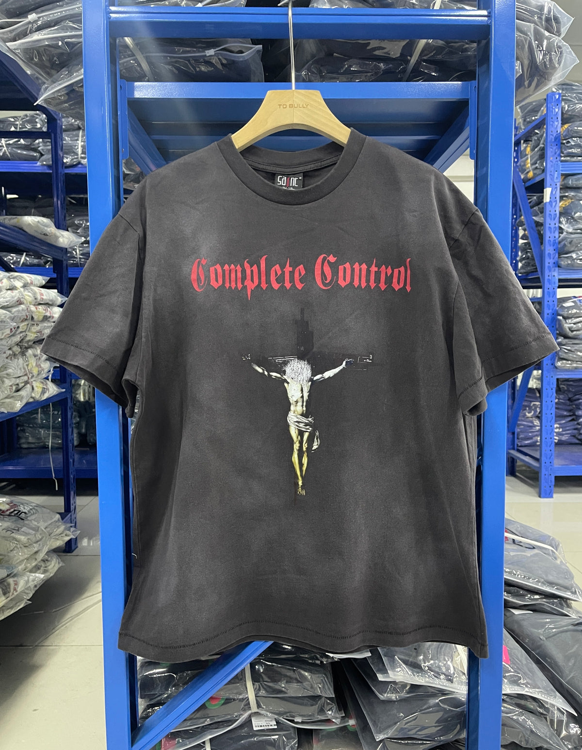 Saint Michael Complete Control Crucifix Vintage Black Tee