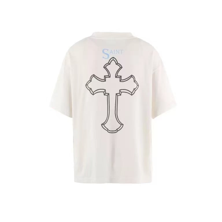 Saint Michael 2PAC Cross Print Off‑White Tee