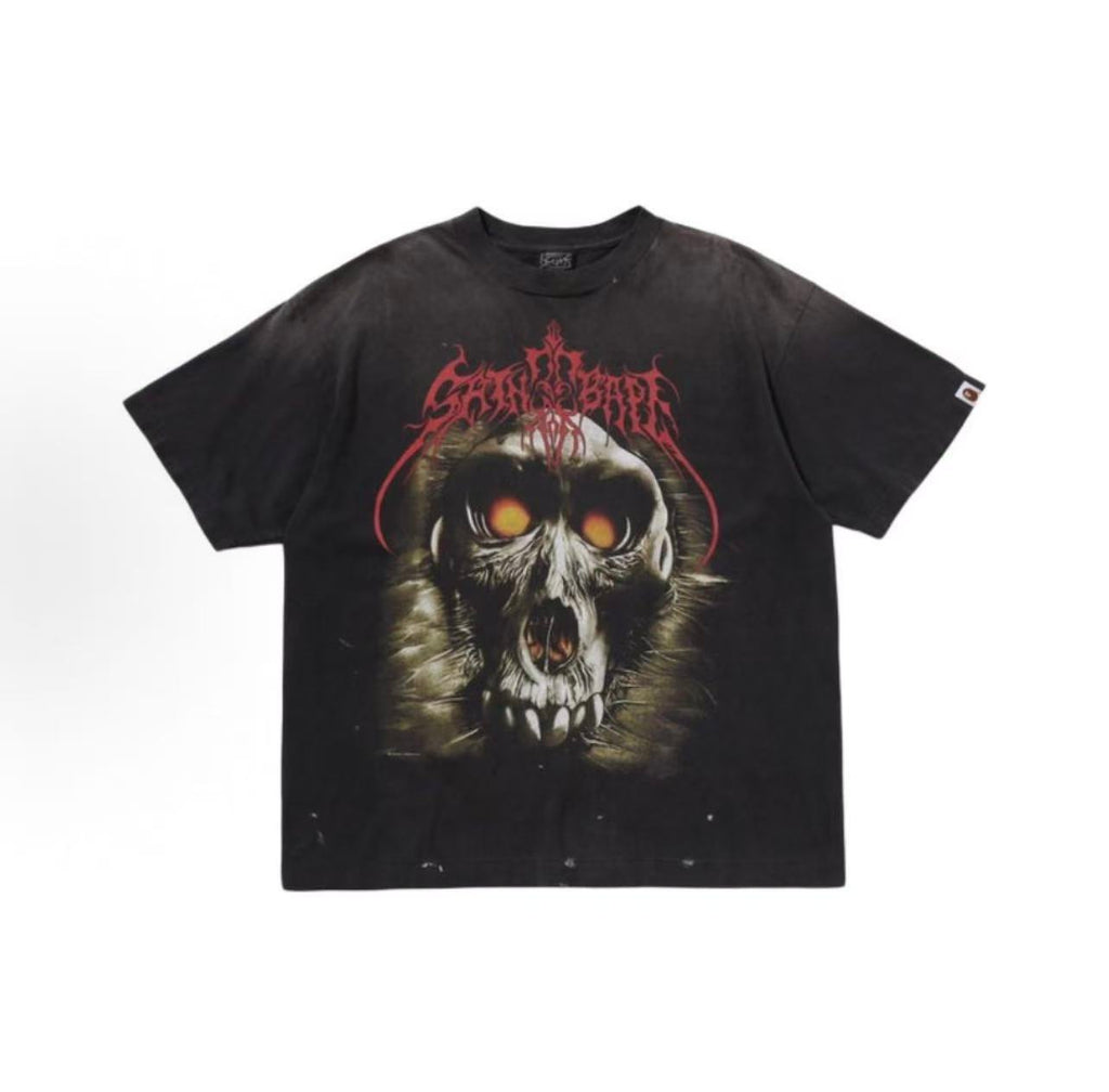 Saint Michael Demon Skull Vintage Washed Black Tee