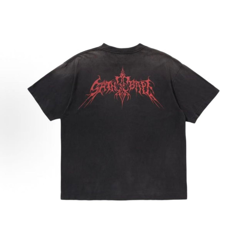 Saint Michael Demon Skull Vintage Washed Black Tee