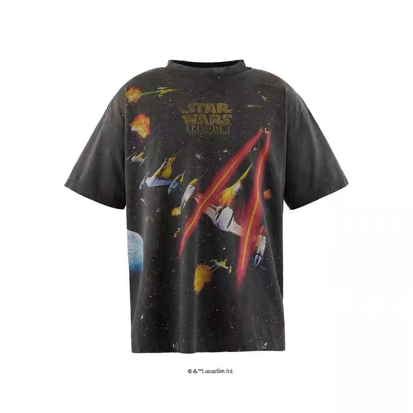 Saint Michael Star Wars Space Battle Vintage Black Tee