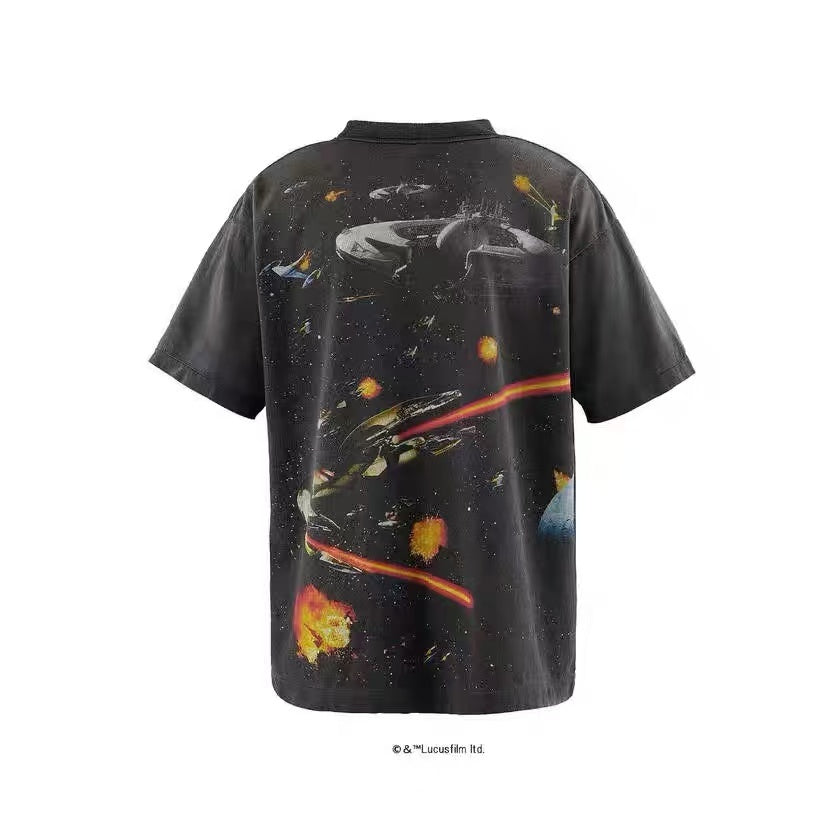 Saint Michael Star Wars Space Battle Vintage Black Tee
