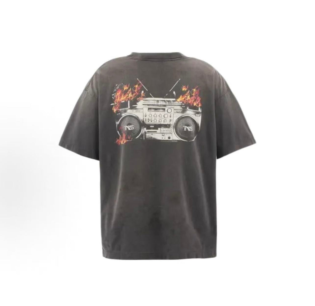 Saint Michael Flaming Cassette Boombox Vintage Washed Tee
