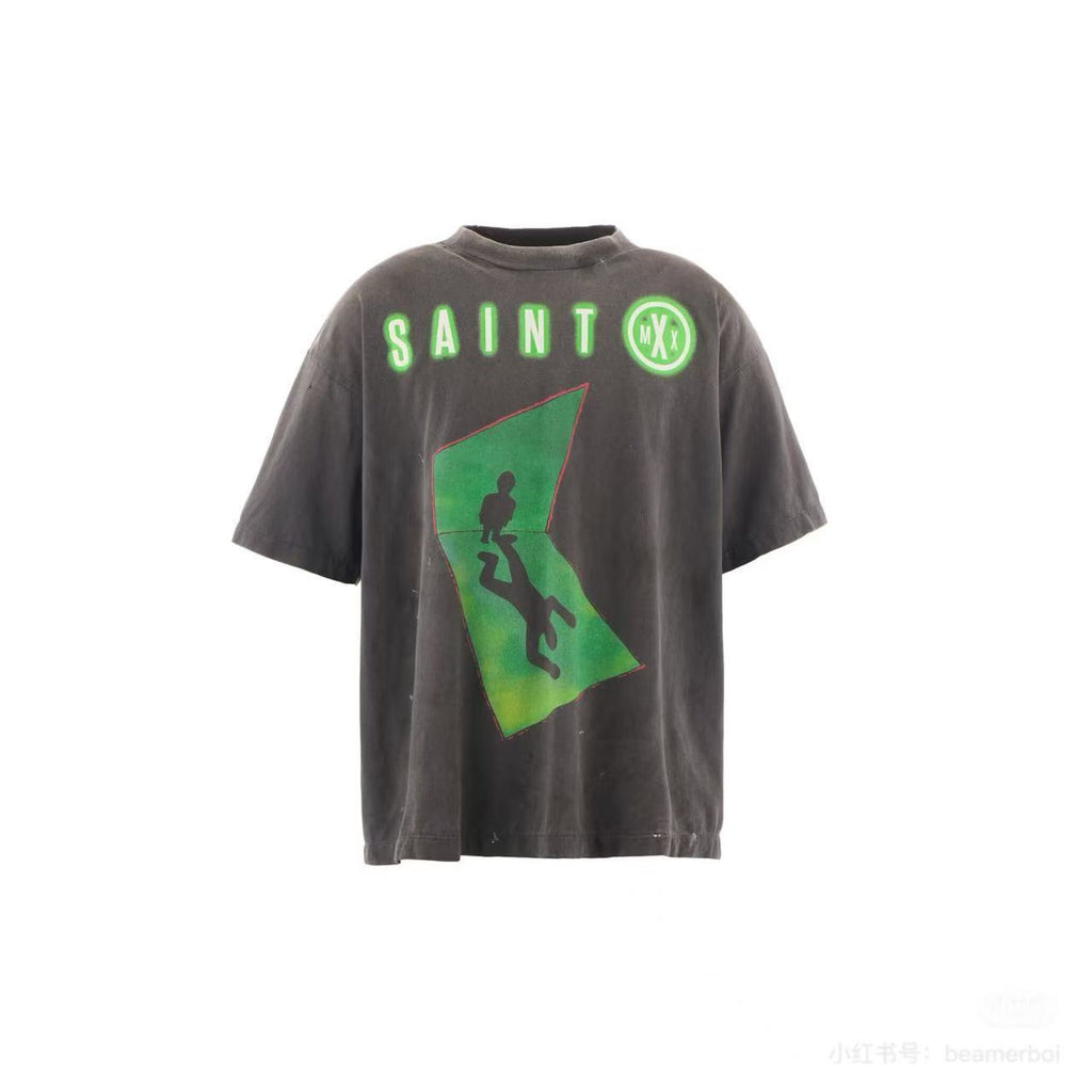 Saint Michael Green Graphic Vintage Washed Black Tee