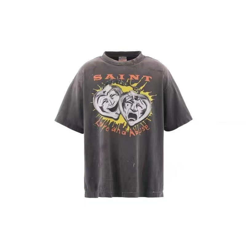 Saint Michael Drama Mask Vintage Washed Black Tee