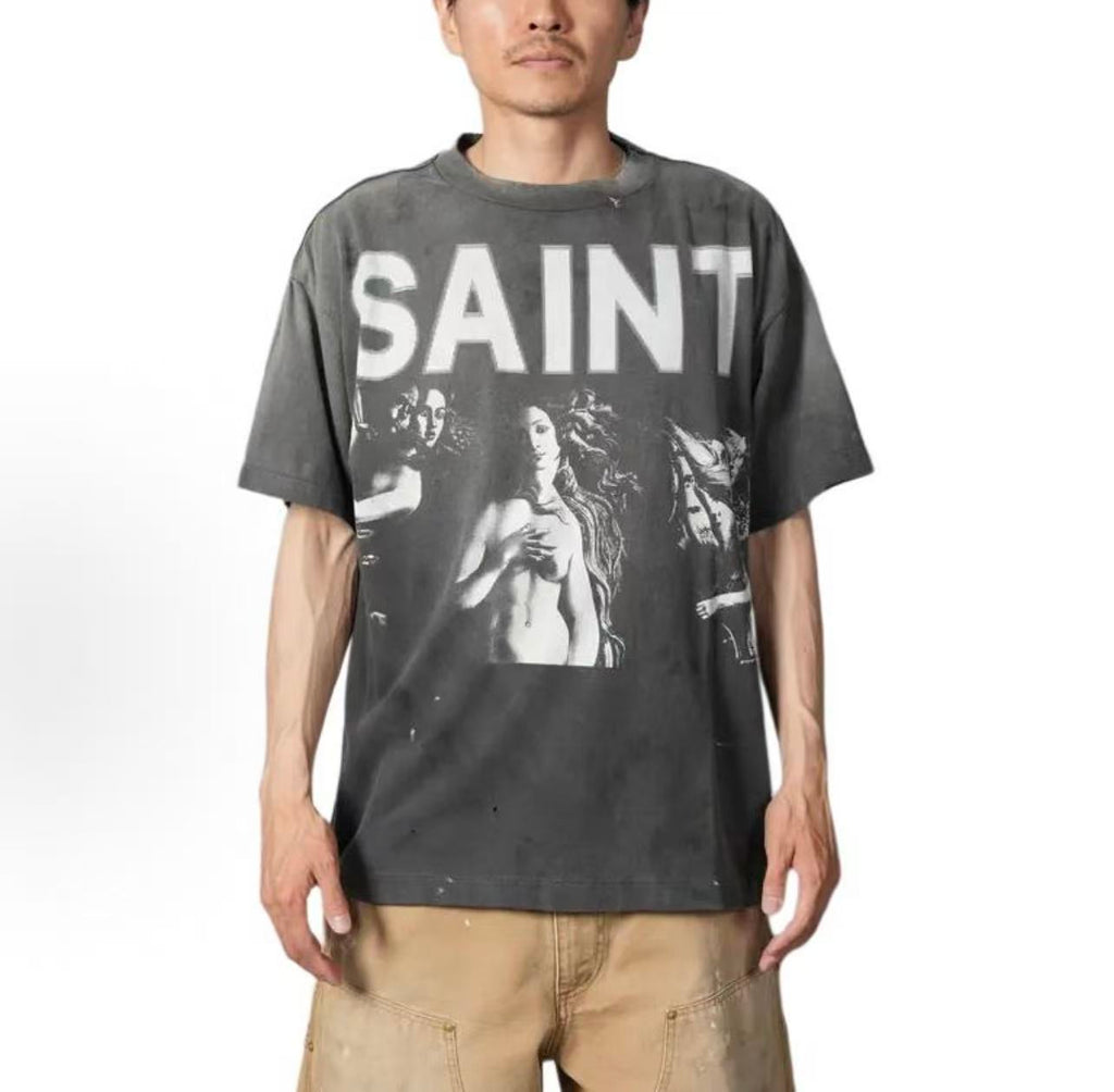 Saint Michael Classical Art Washed Black Tee