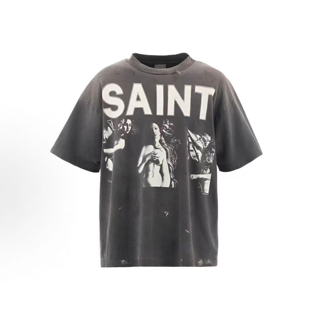Saint Michael Classical Art Washed Black Tee
