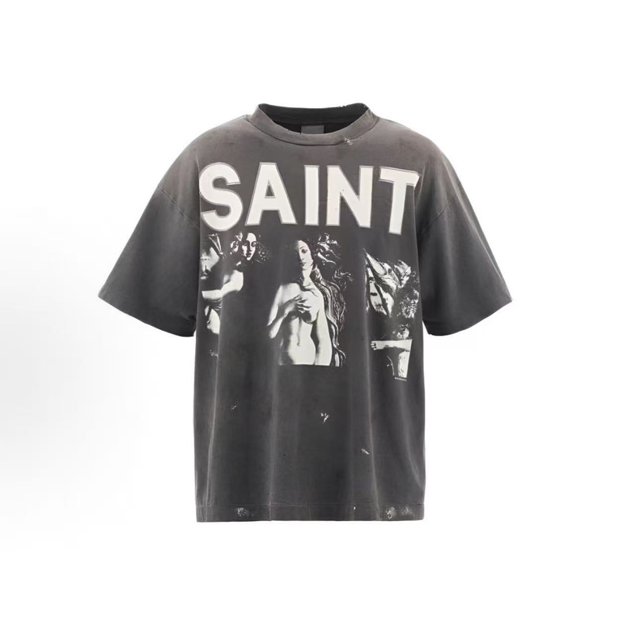 Saint Michael Classical Art Washed Black Tee