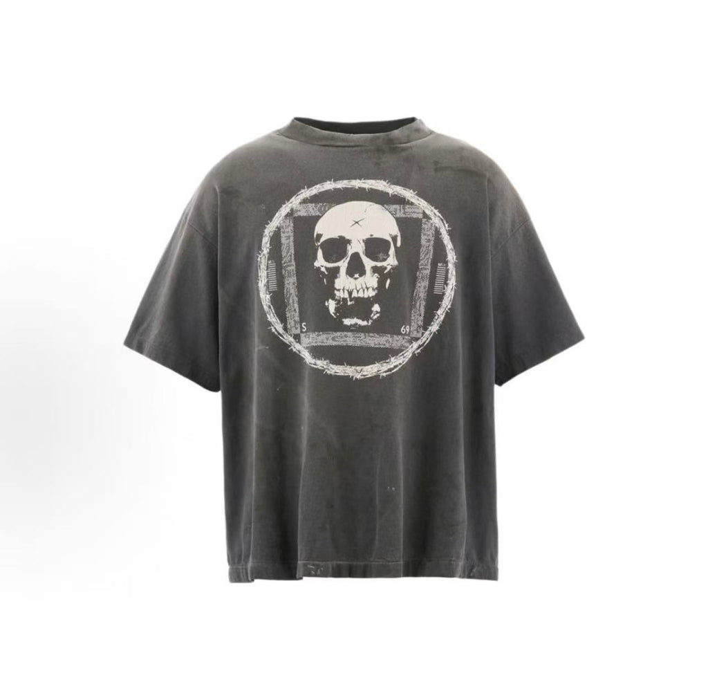 Saint Michael Barbed Wire Skull Vintage Washed Tee