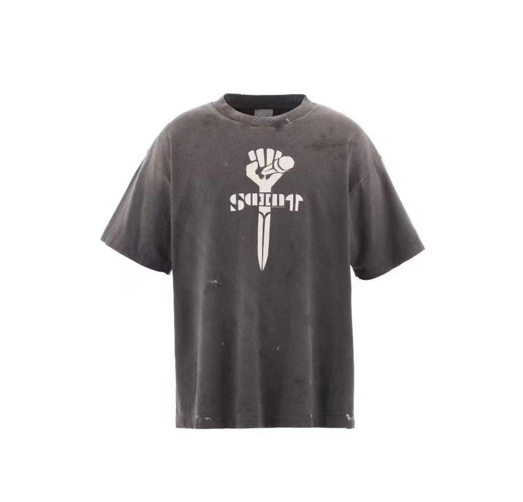 Saint Michael Fist Dagger Vintage Washed Black Tee