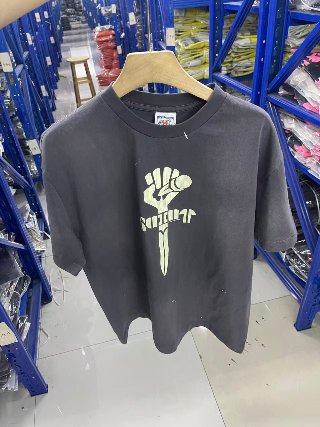 Saint Michael Fist Dagger Vintage Washed Black Tee