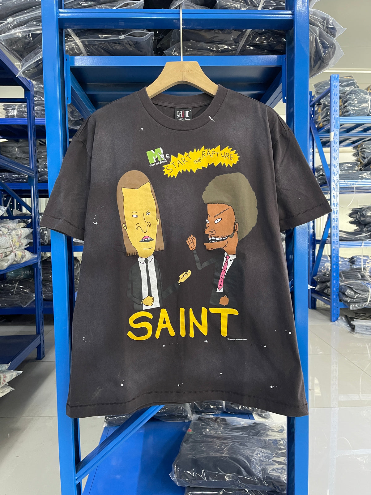 Saint Michael Cartoon Graphic Vintage Washed Black Tee