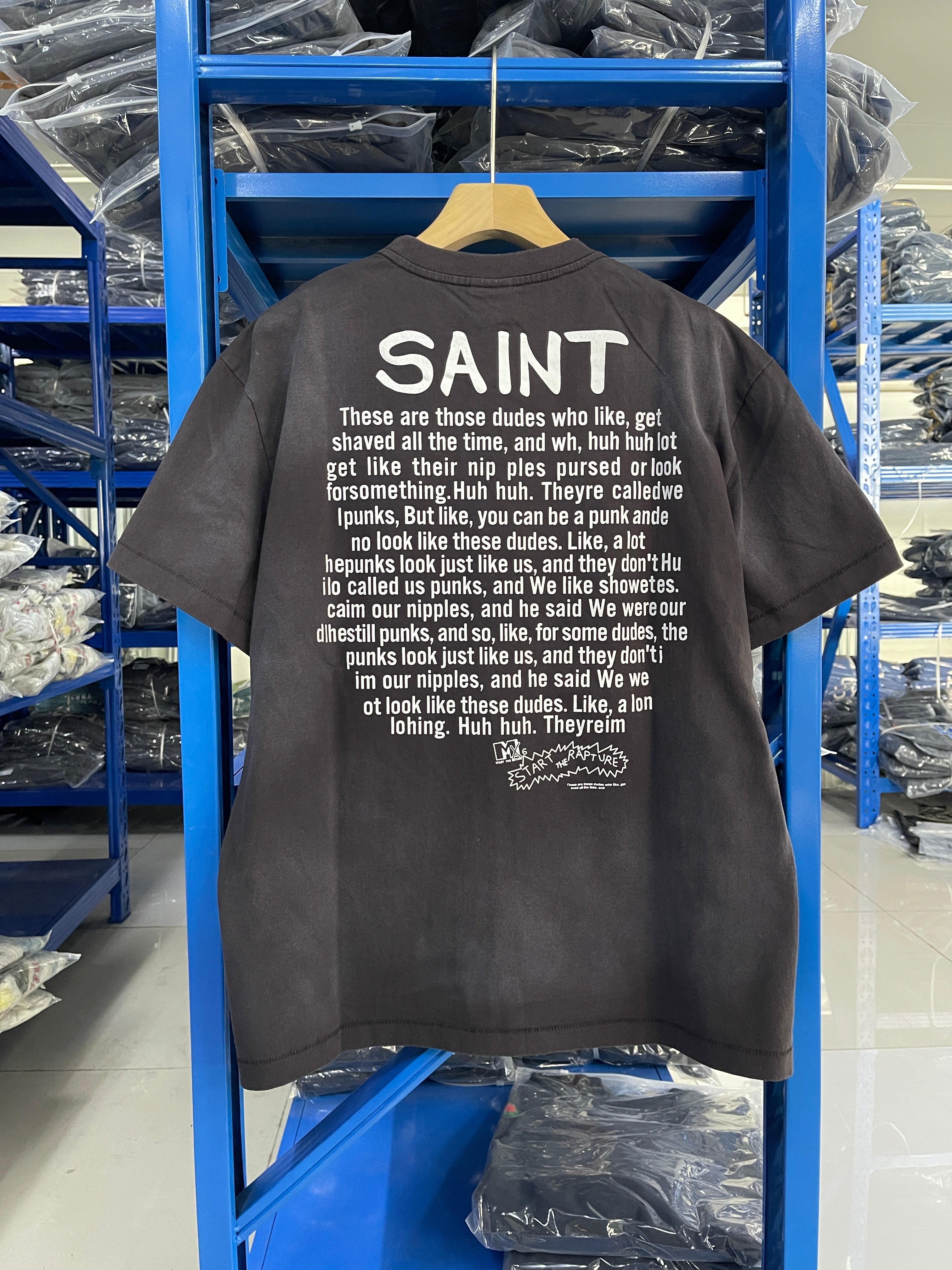 Saint Michael Cartoon Graphic Vintage Washed Black Tee